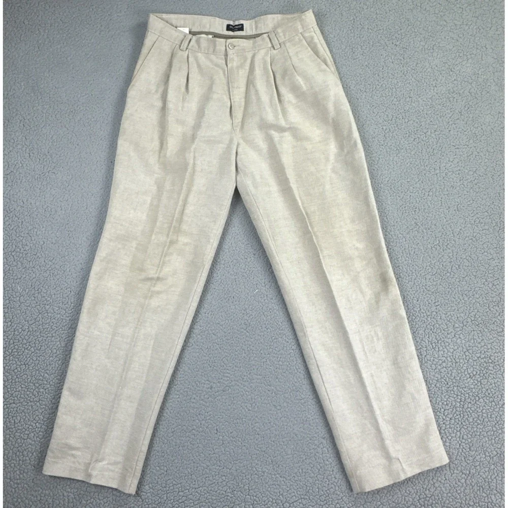 VTG Dockers No Wrinkle Linen Blend Pants Men 36x32 Beige Khakis Relaxed Pleated
